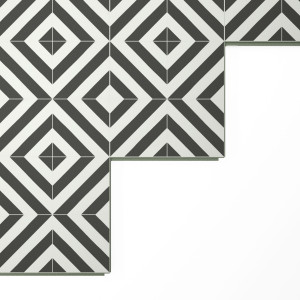 Descubre el azulejo de patrón blanco y negro Suelo laminado Faus Retro S185210, ideal para un estilo moderno y elegante.