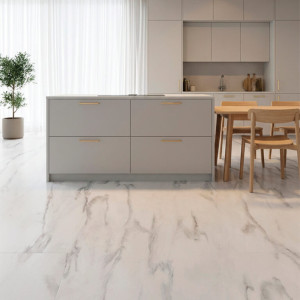 Suelo laminado Mármol Statuario de Faus Industry Tiles, elegancia y durabilidad para tus espacios.