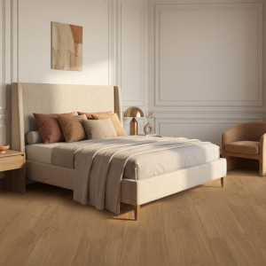 Suelo laminado Faus Harmony Roble Moka, elegancia y durabilidad para transformar tus espacios con estilo.